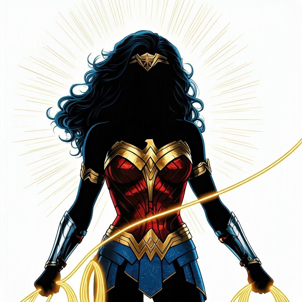 Wonder Woman Silhouette in Art Deco Comic Style