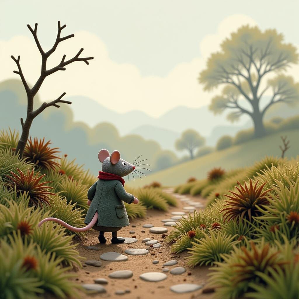 Misty Landscape: Rat's Winding Path in Poetic Illustration
