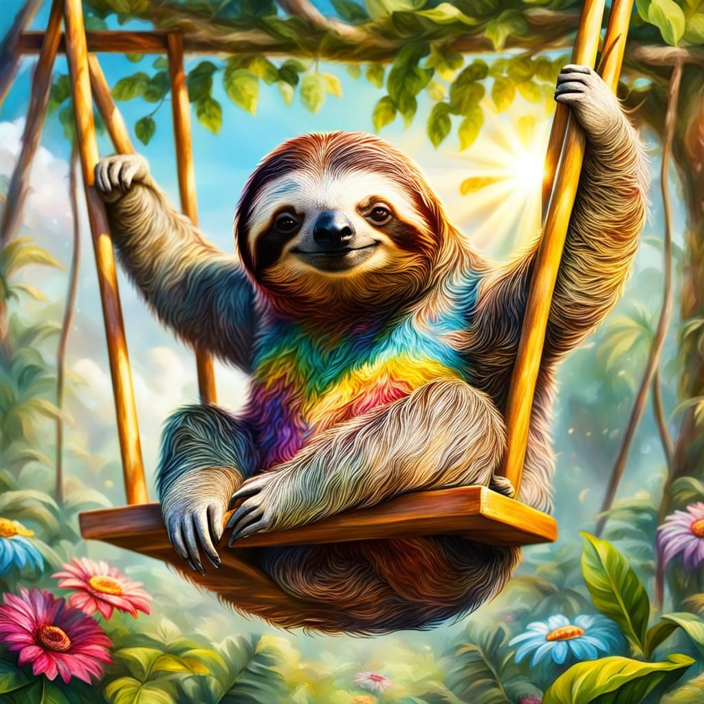 Happy Sloth on a Swing in Sunshine