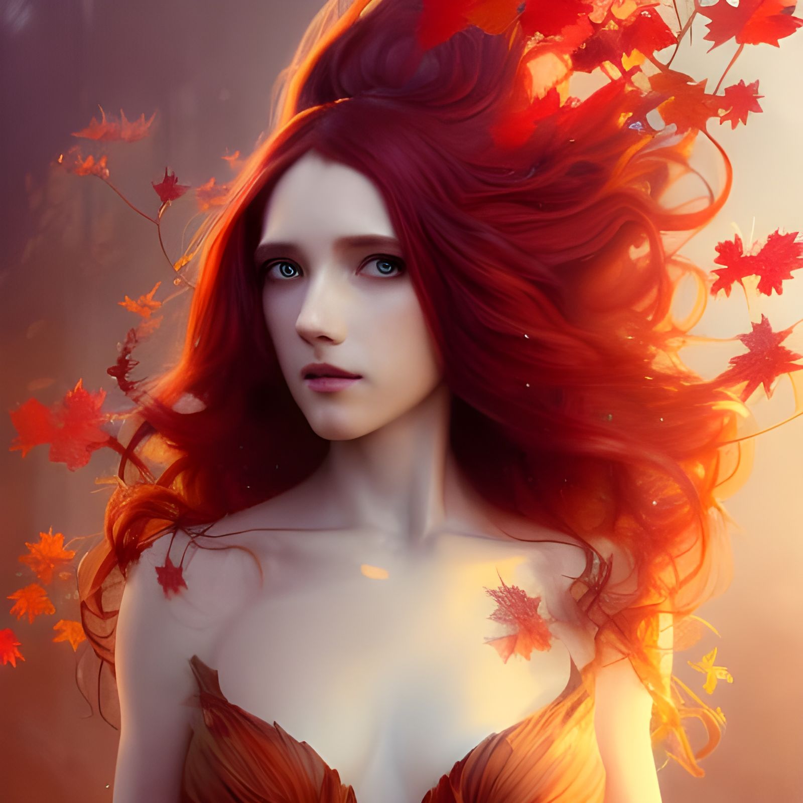 Autumn Leaf Goddess in Hyperdetailed Digital Art