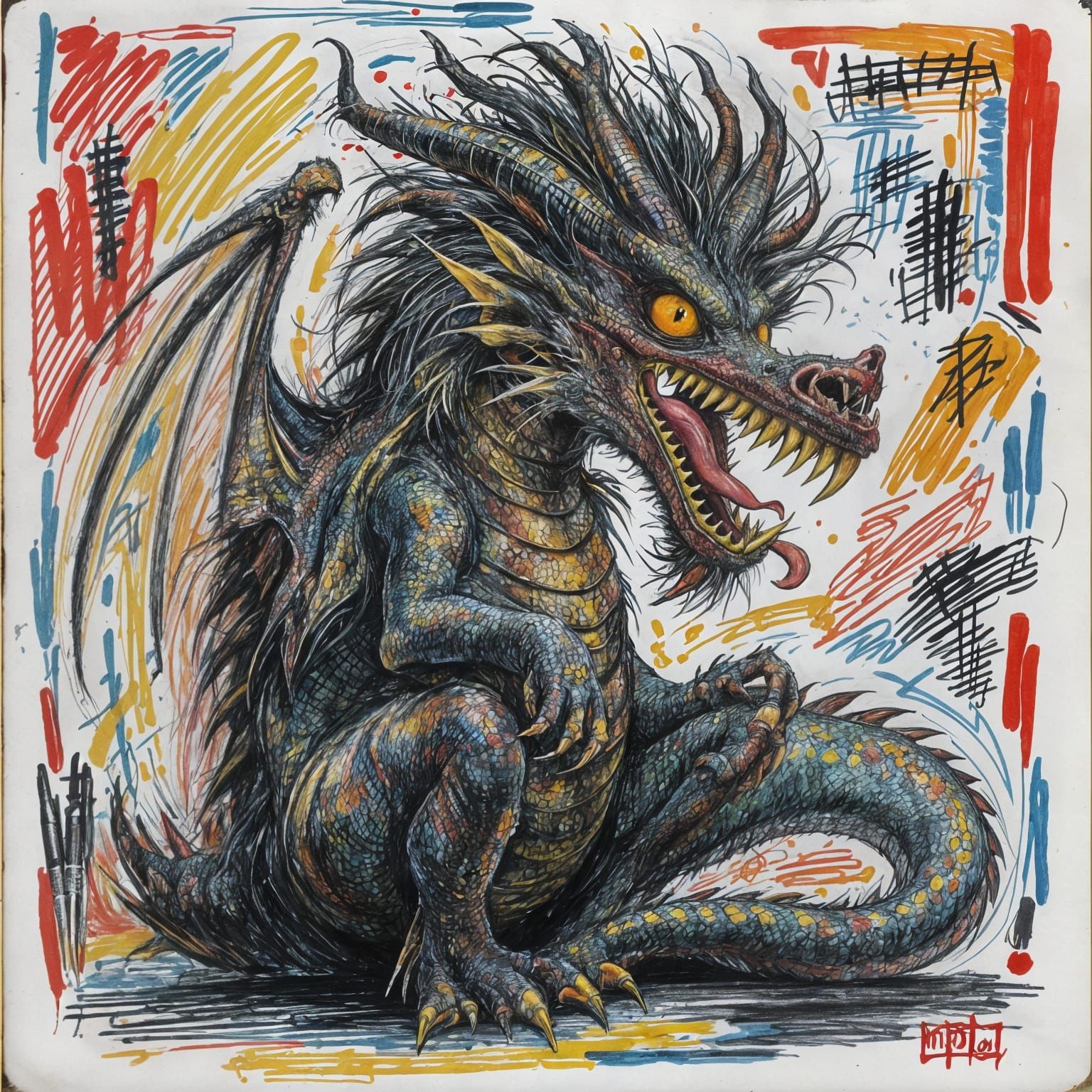 Ferocious Dragon Caricature in Fauvist Colors