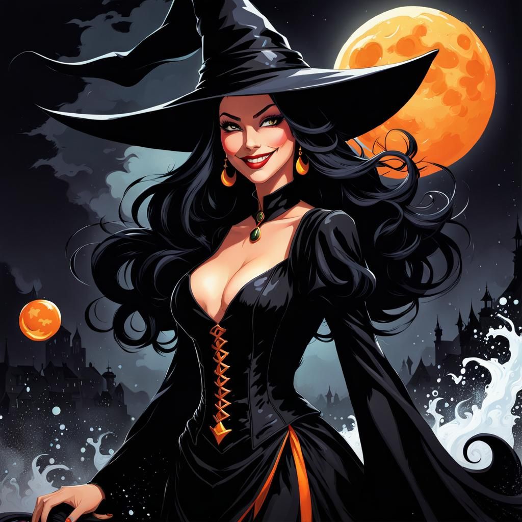 Witch with Cruel Smile in Splash Art Style