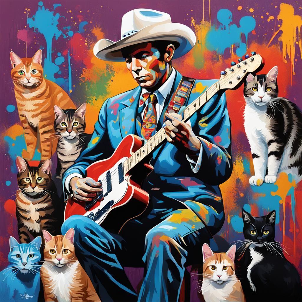 Hank Williams Plays for Cats in Graffiti Art