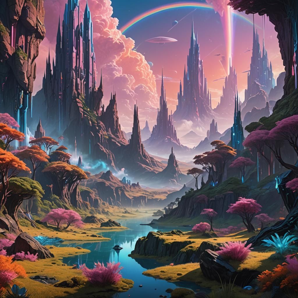 Surreal Alien World with Pink Rainbows