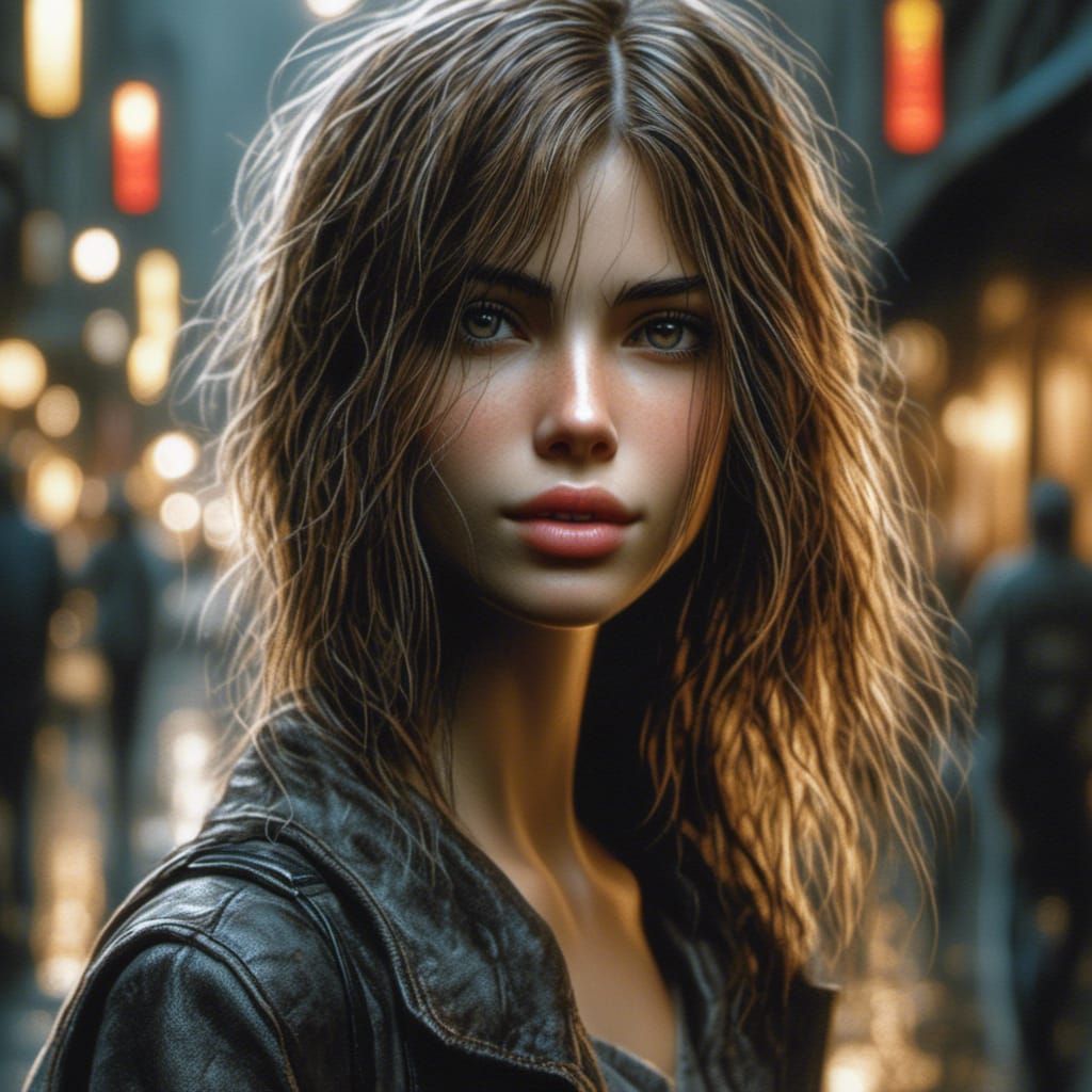 Detailed Portrait of a Woman in City Street