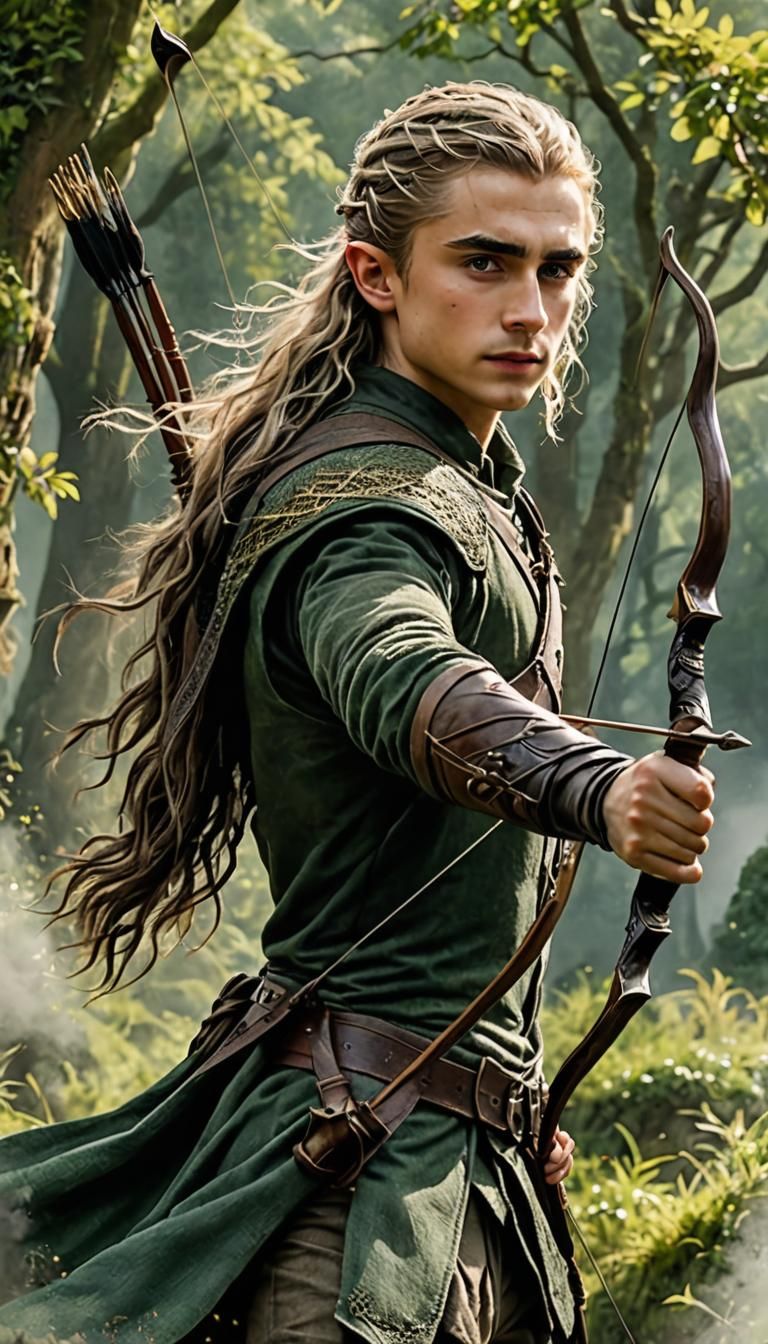 Elven Archer in Watercolor Art Style