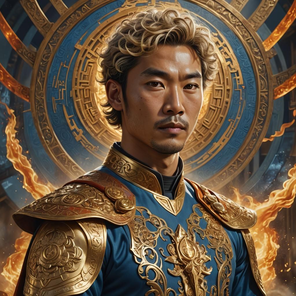 Asian Priest Superhero in Hyperrealistic Fantasy Portrait