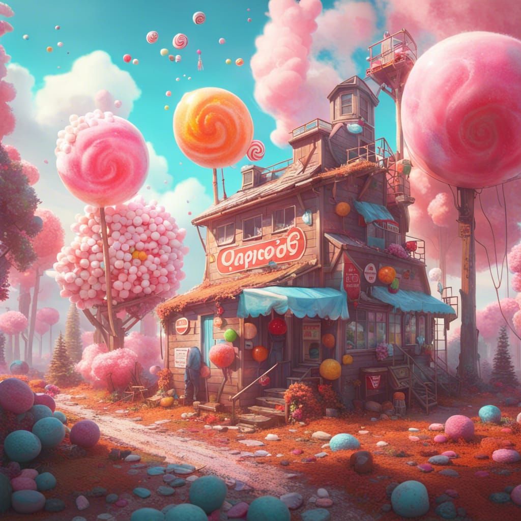 Surreal Candy Factory Landscape in Digital Art Style