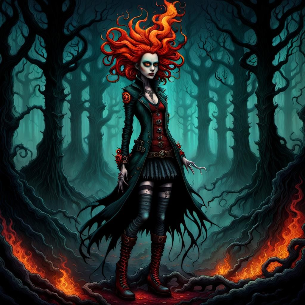 Cyberpunk Rocker in Nightmare Forest: Surreal Art