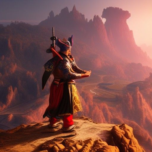 Taoist Soldier Contemplates Wasteland: Detailed Matte Painti...