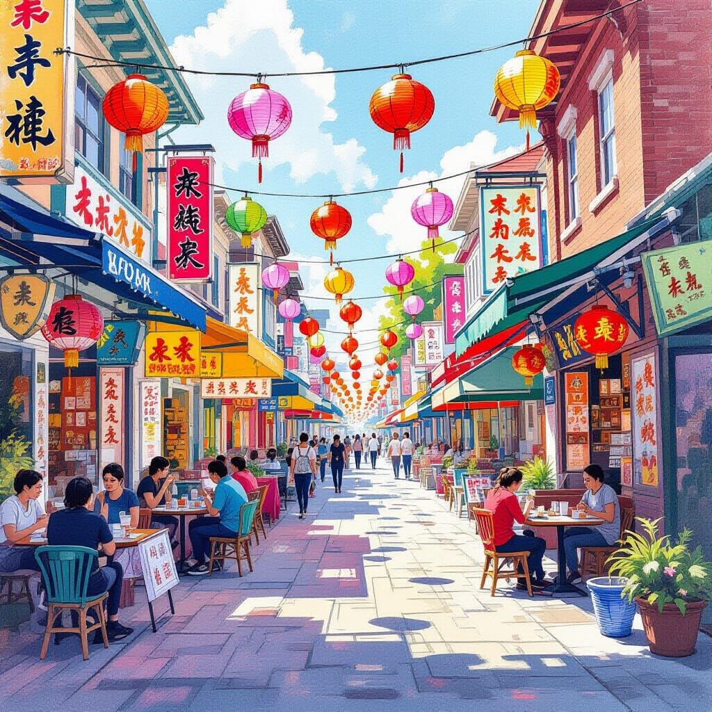 Oakland Street Market: Vibrant Chinese Food, Gouache Paintin...