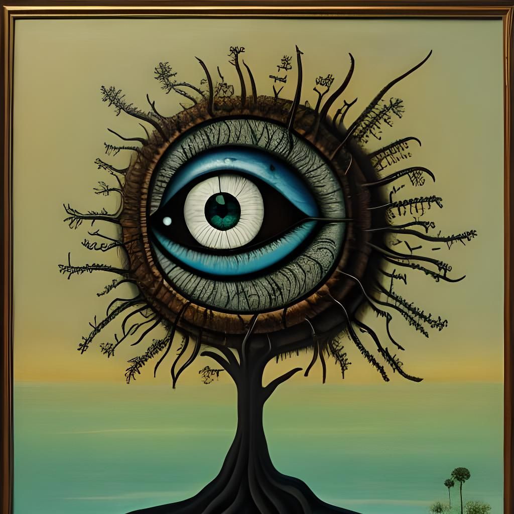 Surreal Googly Eyed Tree in a Dali Style