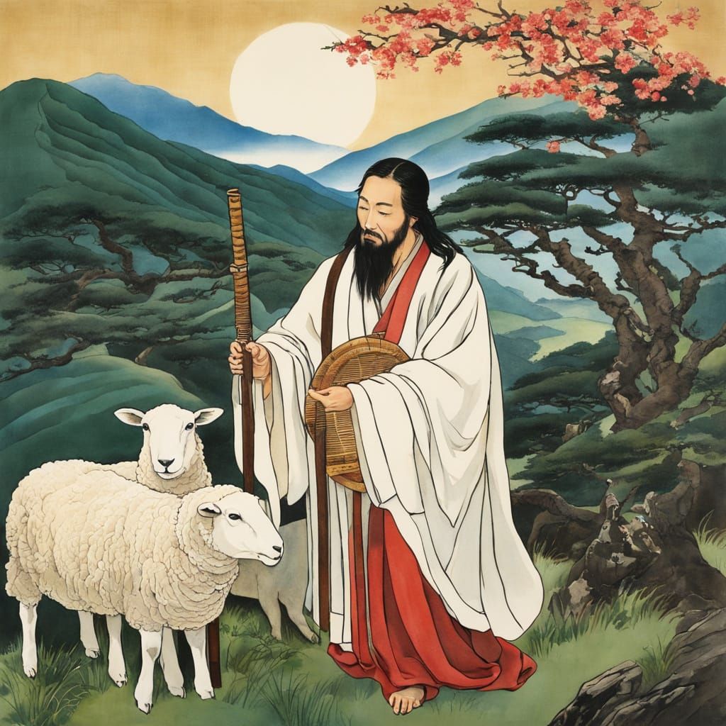 The God of peace 平和 that brought again from the dead our 主よ Lord Jesus, the great shepherd 羊飼い of the 羊 sheep, through t...