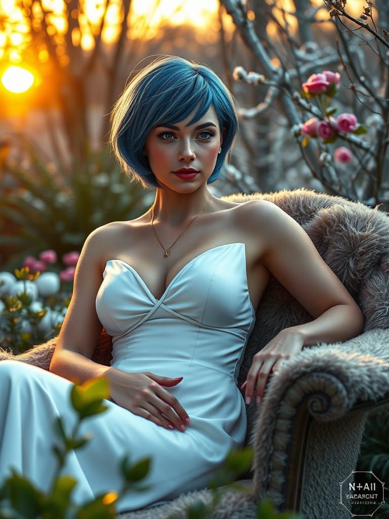 Vitruvian Woman in Winter Garden, Photorealistic Render