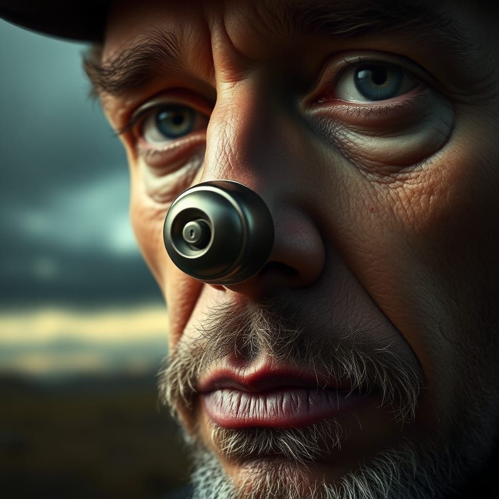 Surreal Portrait: Man with a Doorbell Nose