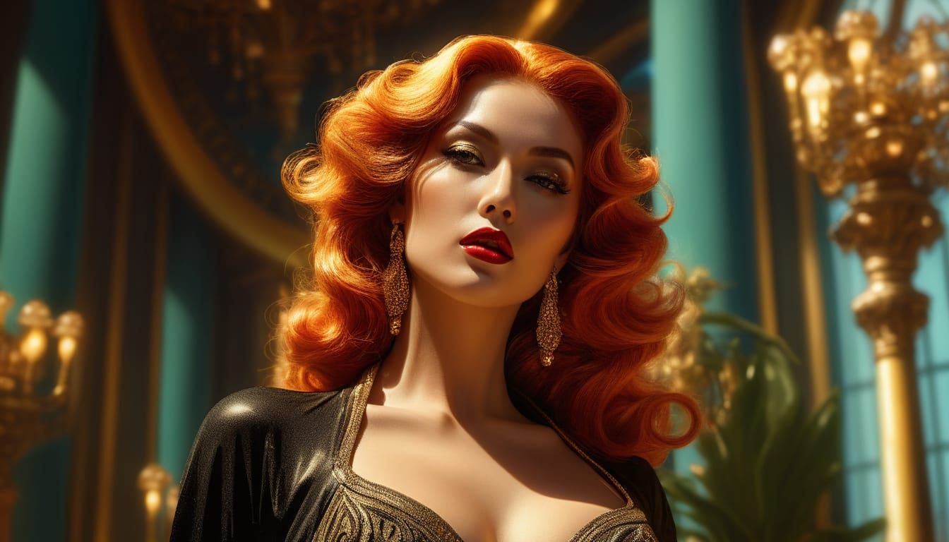 Sensual Pin-Up Goddess in Opulent Digital Painting