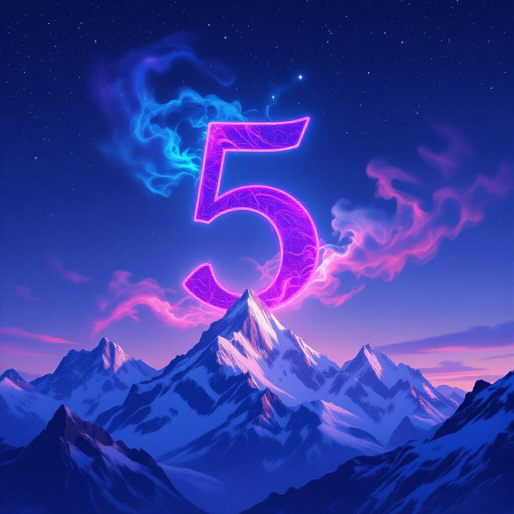 Number 5 Over Mountains Under Starry Night Sky