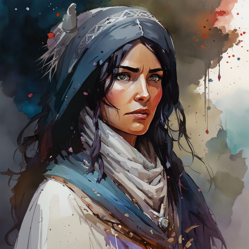 Arabian Sorceress Portrait in Watercolour Style