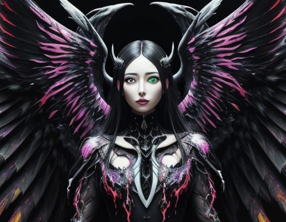 Creepy Angel in Neon Void as Surreal Oil Painting