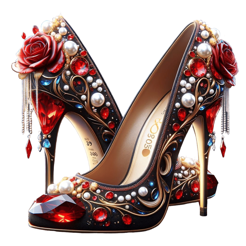 Elegant Jeweled High Heels in Red and Black
