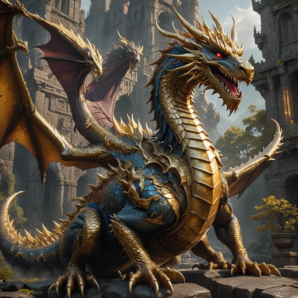 Majestic Gold Dragon in Detailed Matte Painting