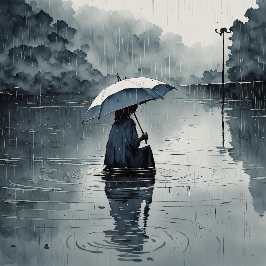 Melancholic Tokyo Evening in Soft Watercolor