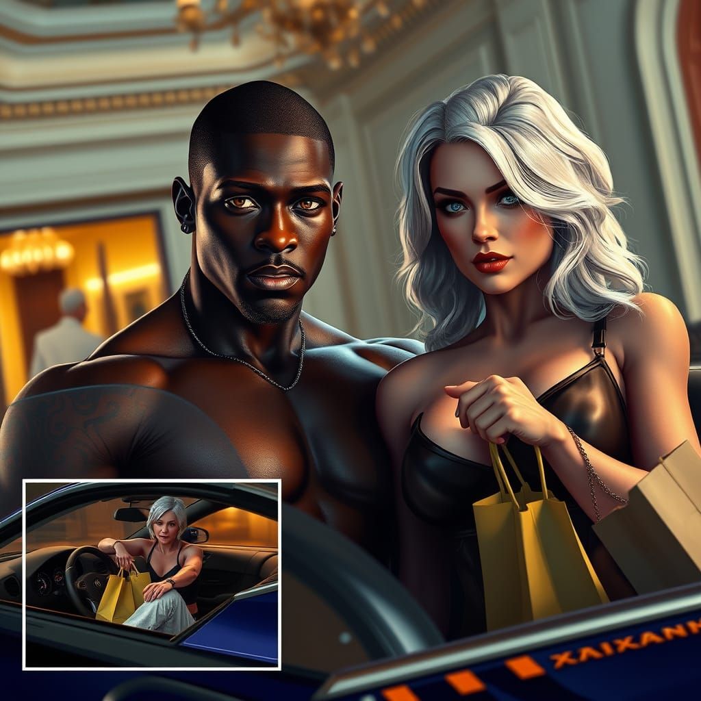 Striking Black Man in Lavish Foyer with Elegant Woman