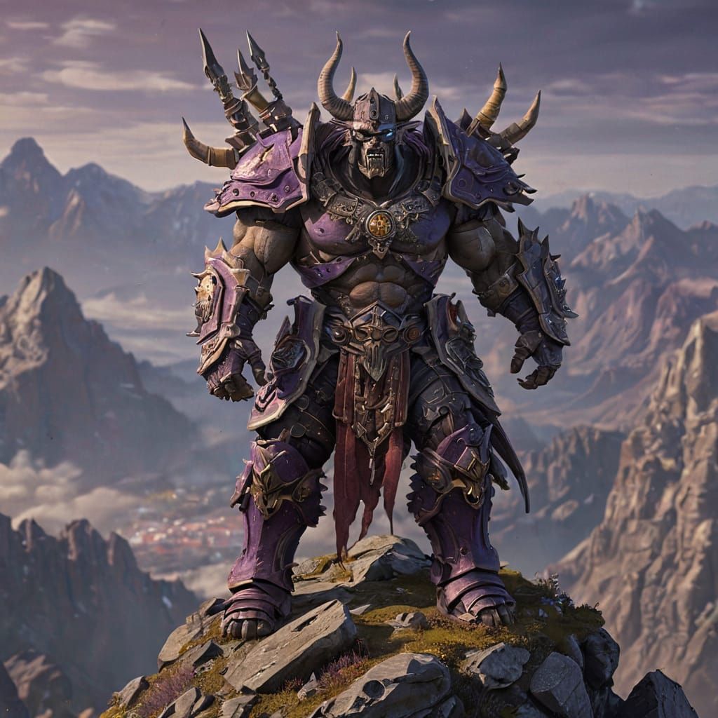 Warboss Godrang on Mountain Peak: Dark Fantasy Art