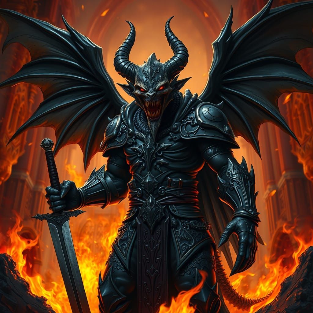 Menacing Winged Demon in a Fiery Inferno