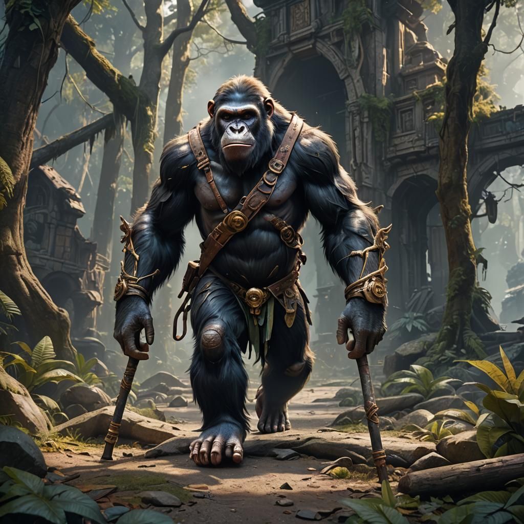 Ape on Crutches: Detailed Fantasy Concept Art