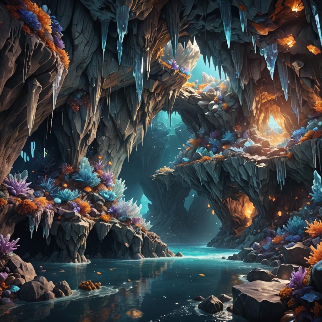 Ocean Crystal Cave: Fantastical Concept Art