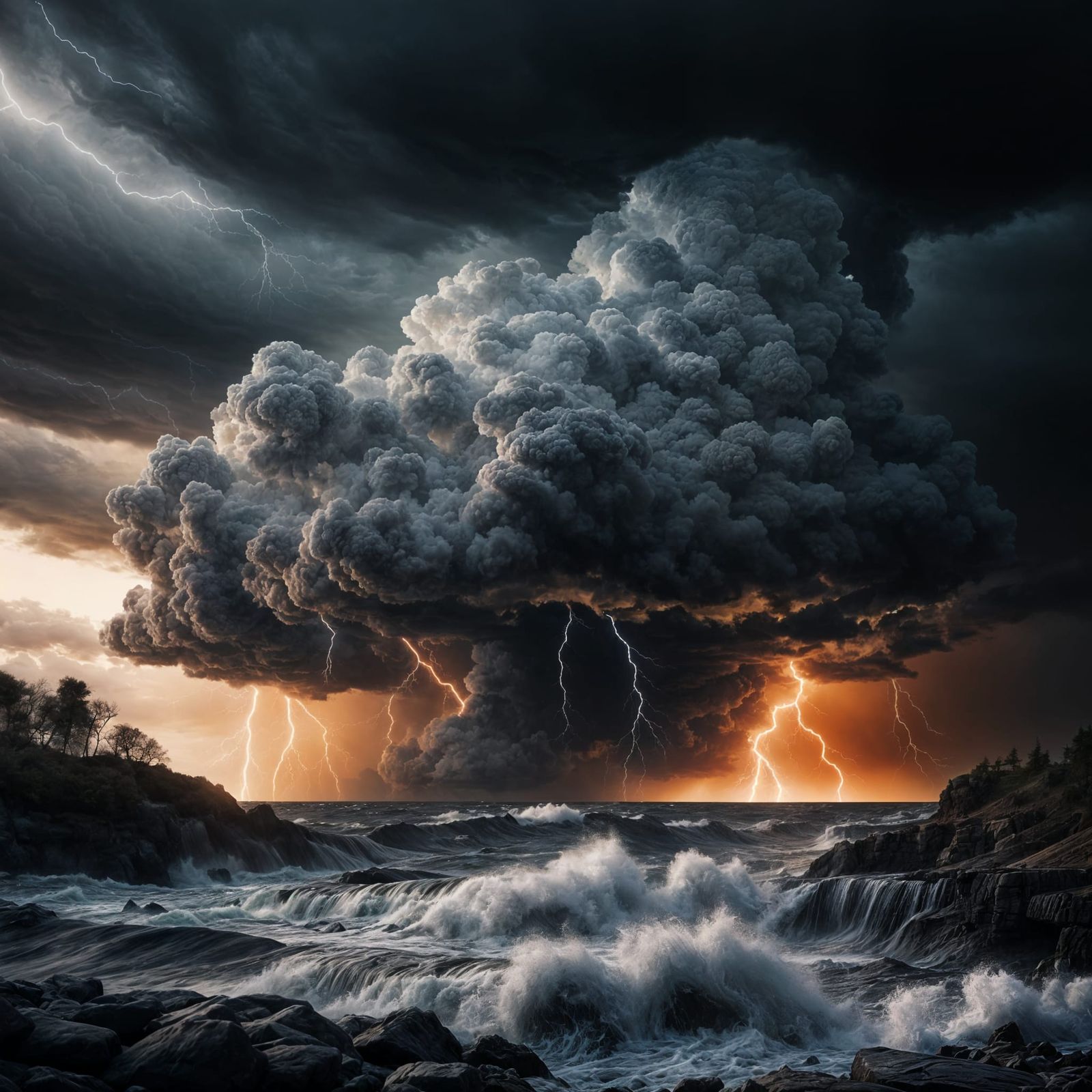 Ominous Stormy Skies Unleash Fury Over the Ocean