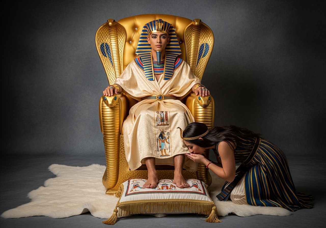 Regal Young Pharaoh on Gold and Emerald Throne