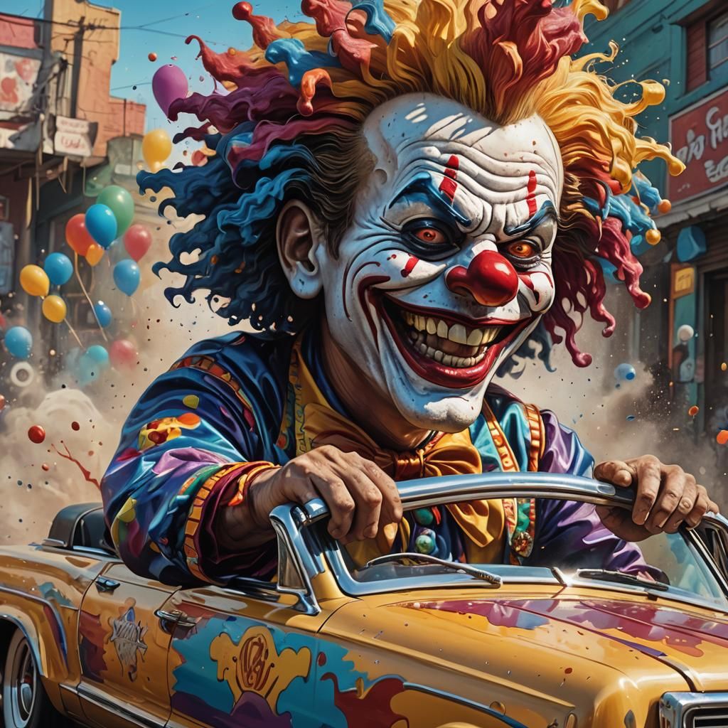 Happy Clown Driving a Lowrider in Splash Art