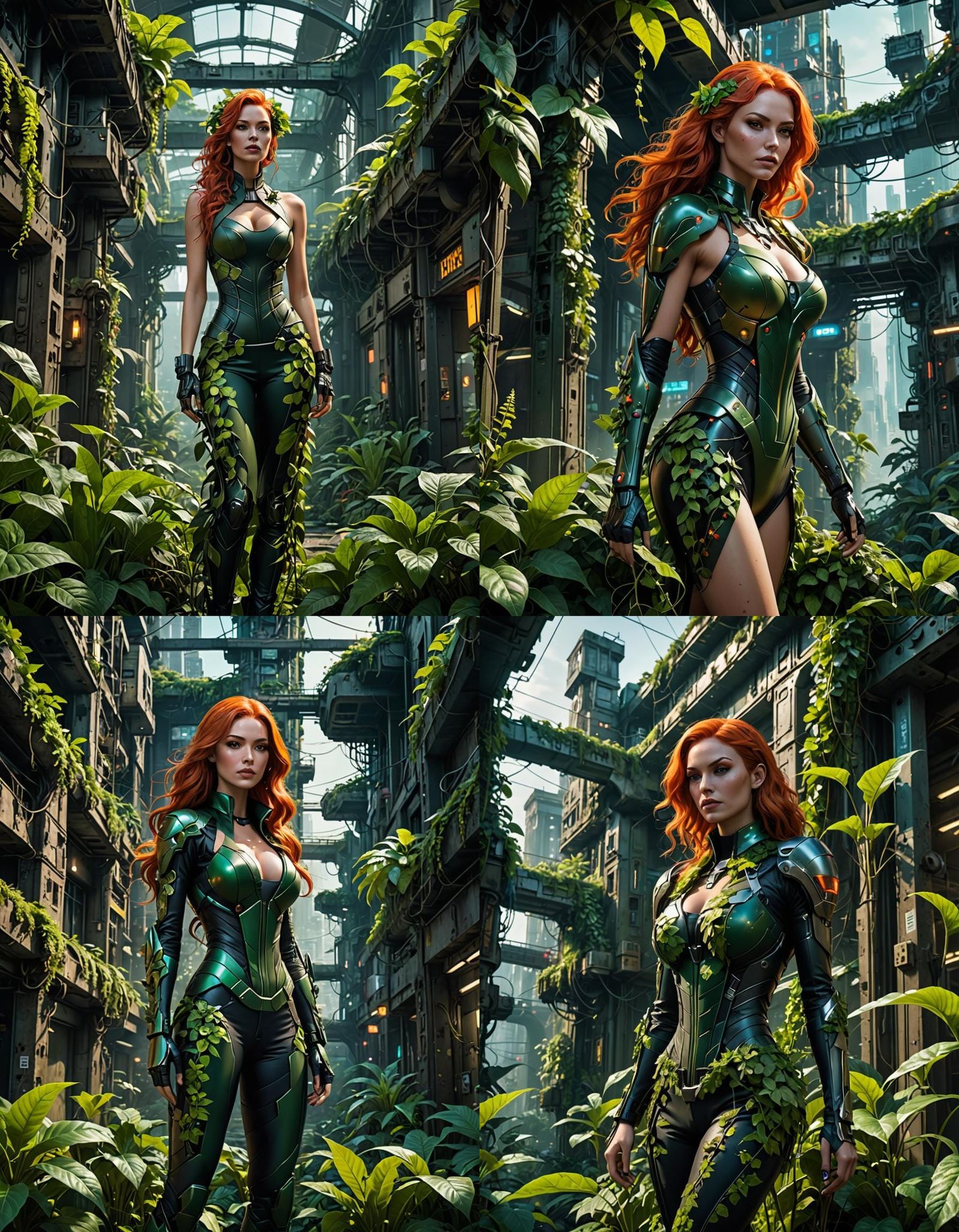 Futuristic Cyberpunk Poison Ivy in Technorganic Style