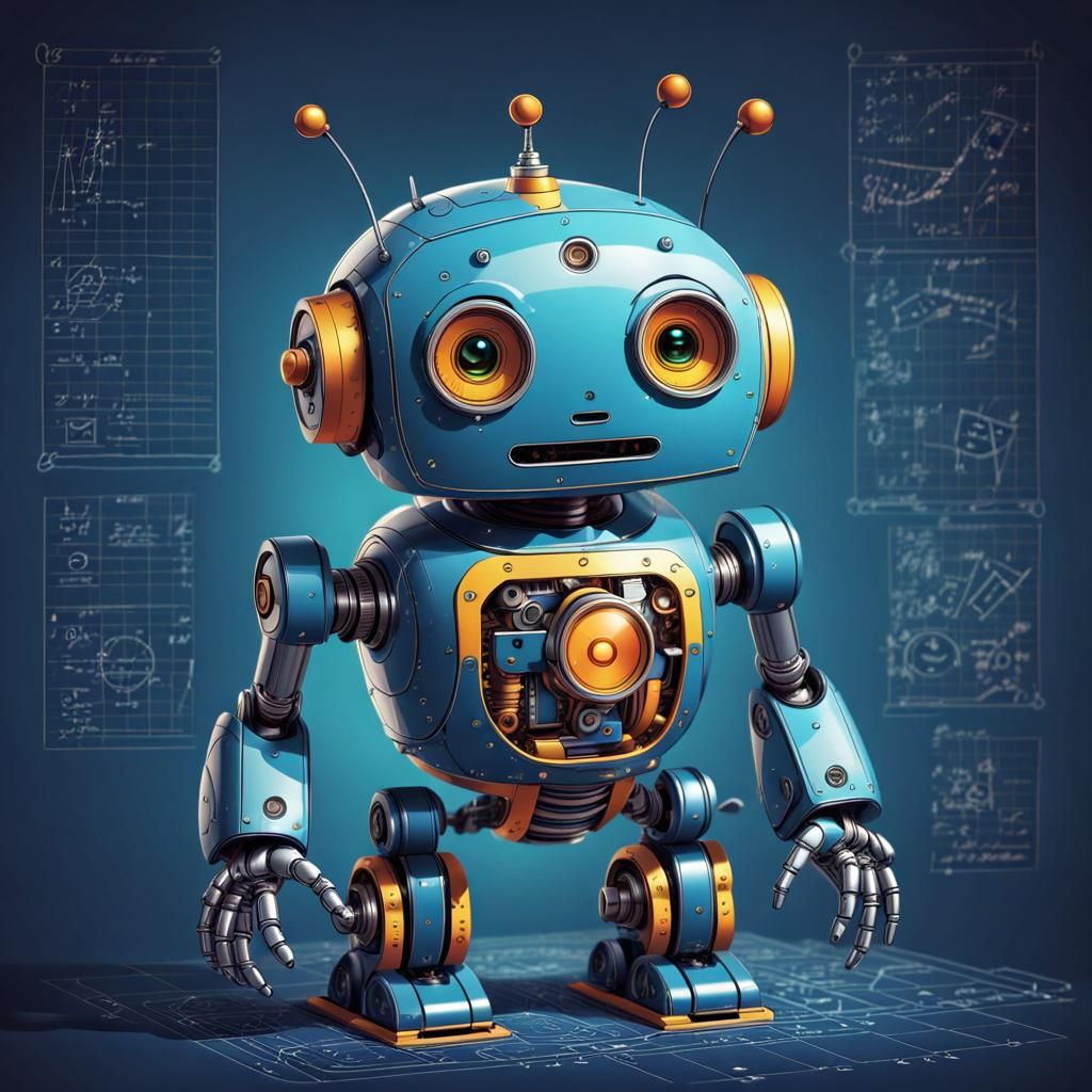 Detailed Blueprint of a Cute Robot Illustration