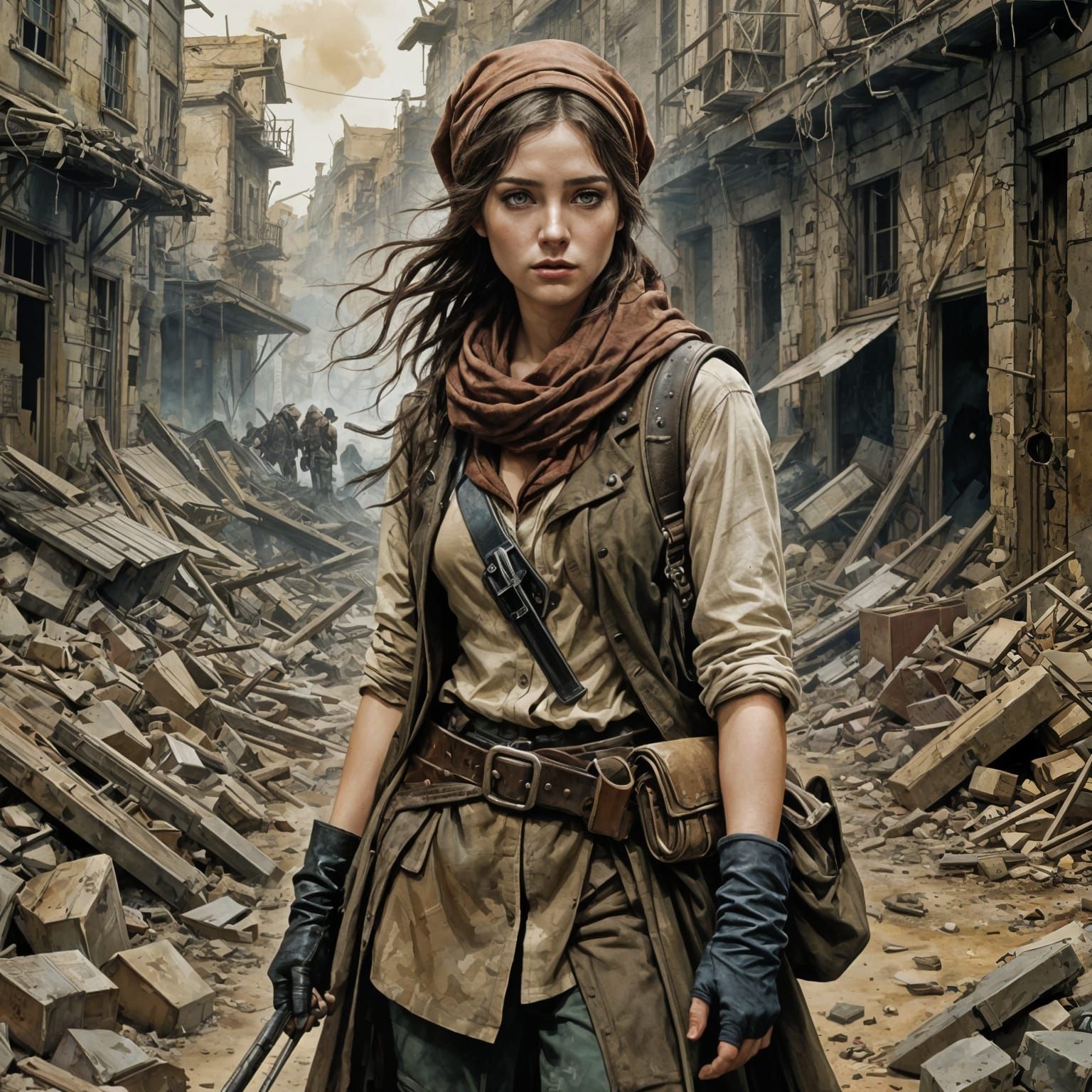 Eponine in Post-Apocalyptic Wasteland: Digital Watercolor Ar...