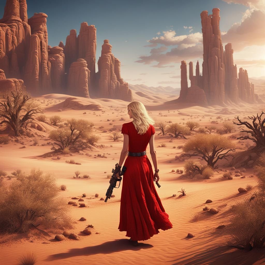Woman with Pistol Lost in Desert: Matte Painting