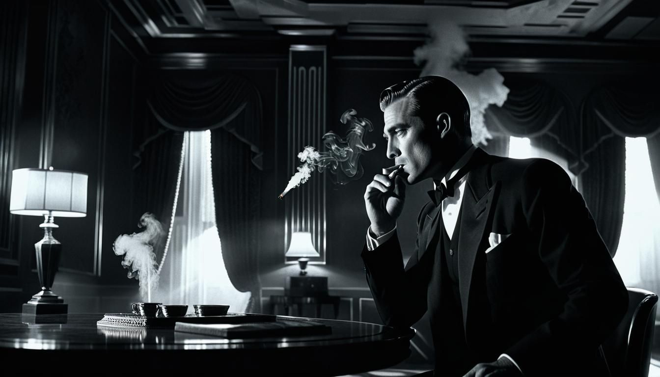 Film Noir: Man Smoking in Art Deco Room
