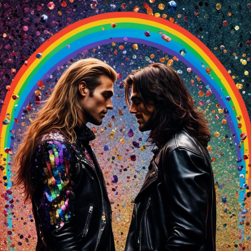 Rainbow Glitter Men in Black Leather Jackets