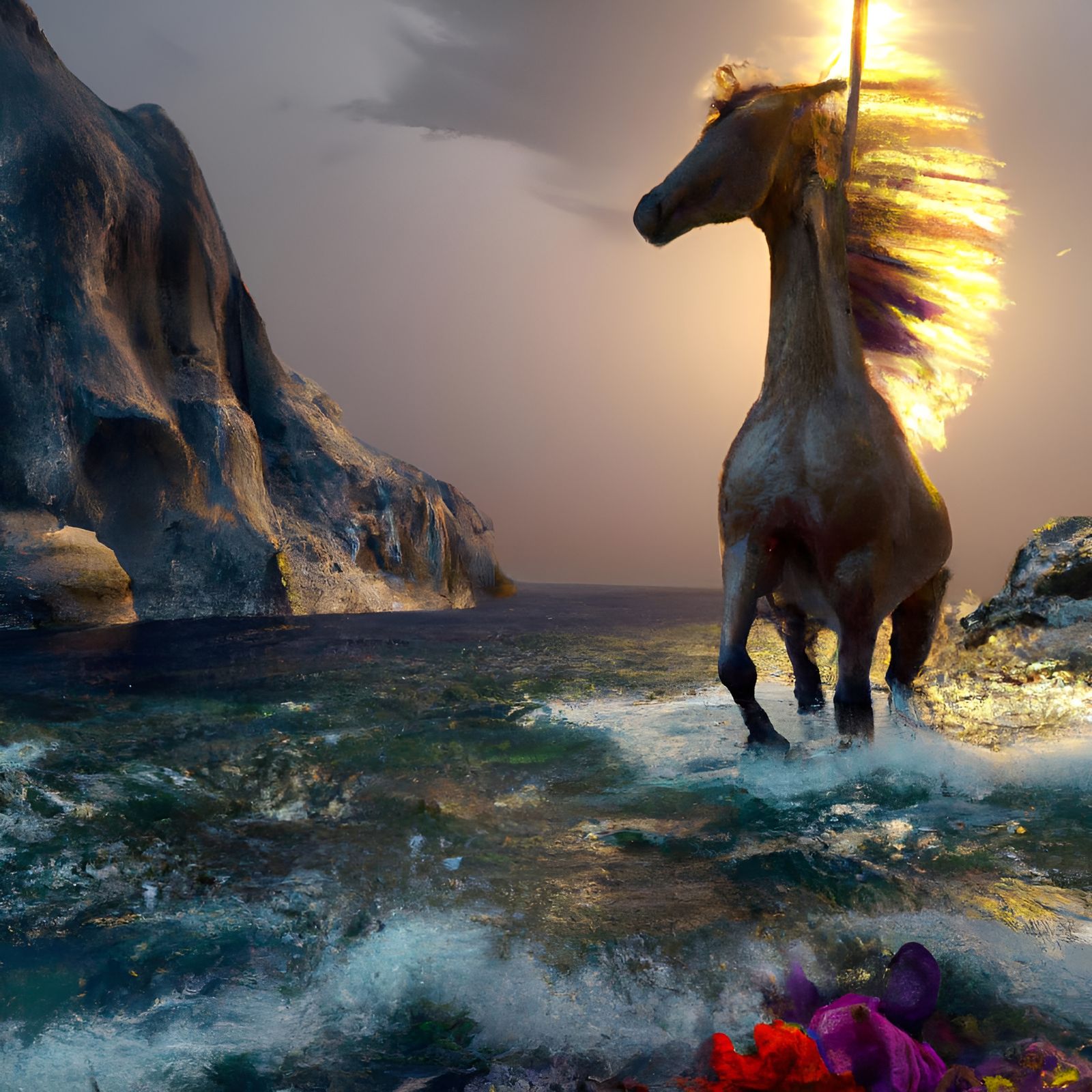 Wild Horses Stampede: Detailed Matte Painting