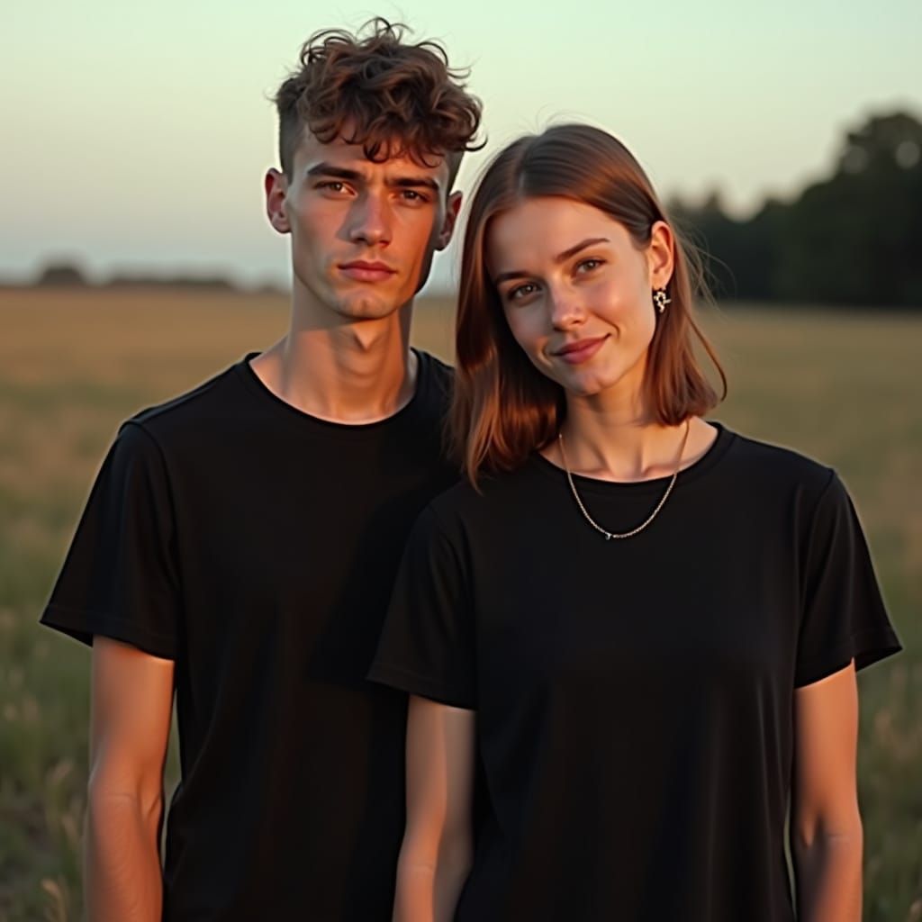 Couple in Black T-Shirts, Golden Hour Photography