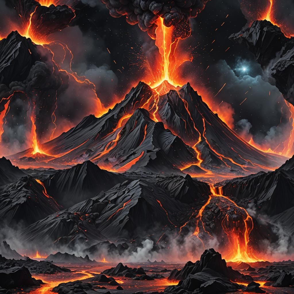 Volcano Eruption: Holographic Astral Cosmic Illustration