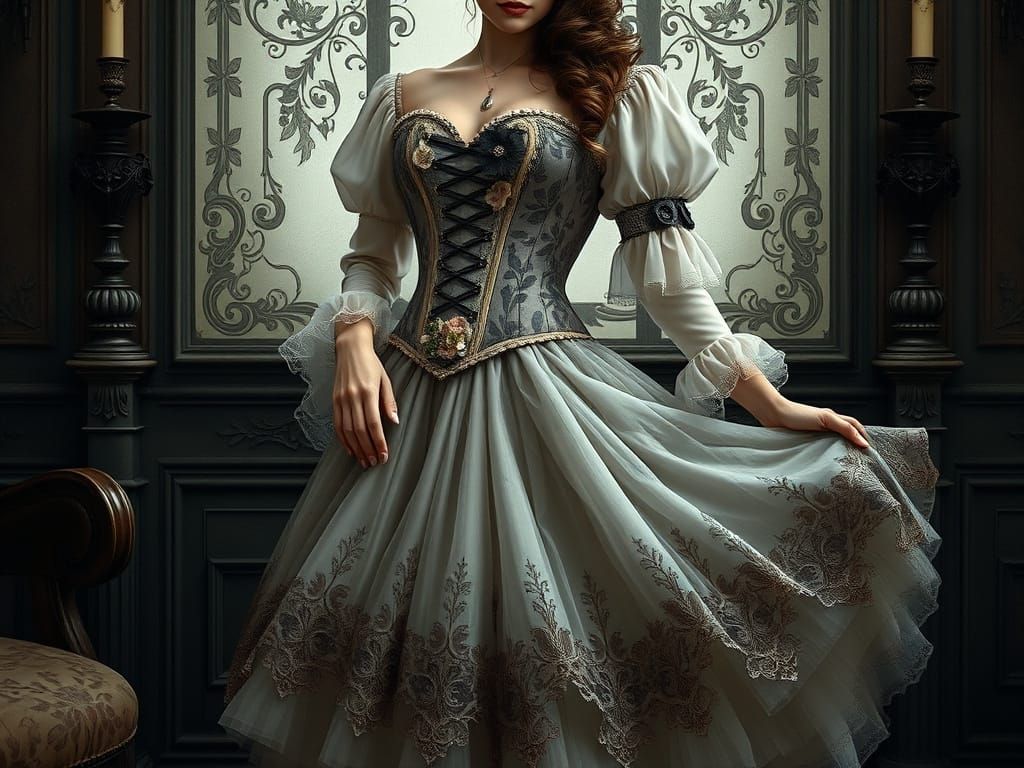 Jacquard flowered corset bodice gothic lace skirt and blouse perfect feminine fashion