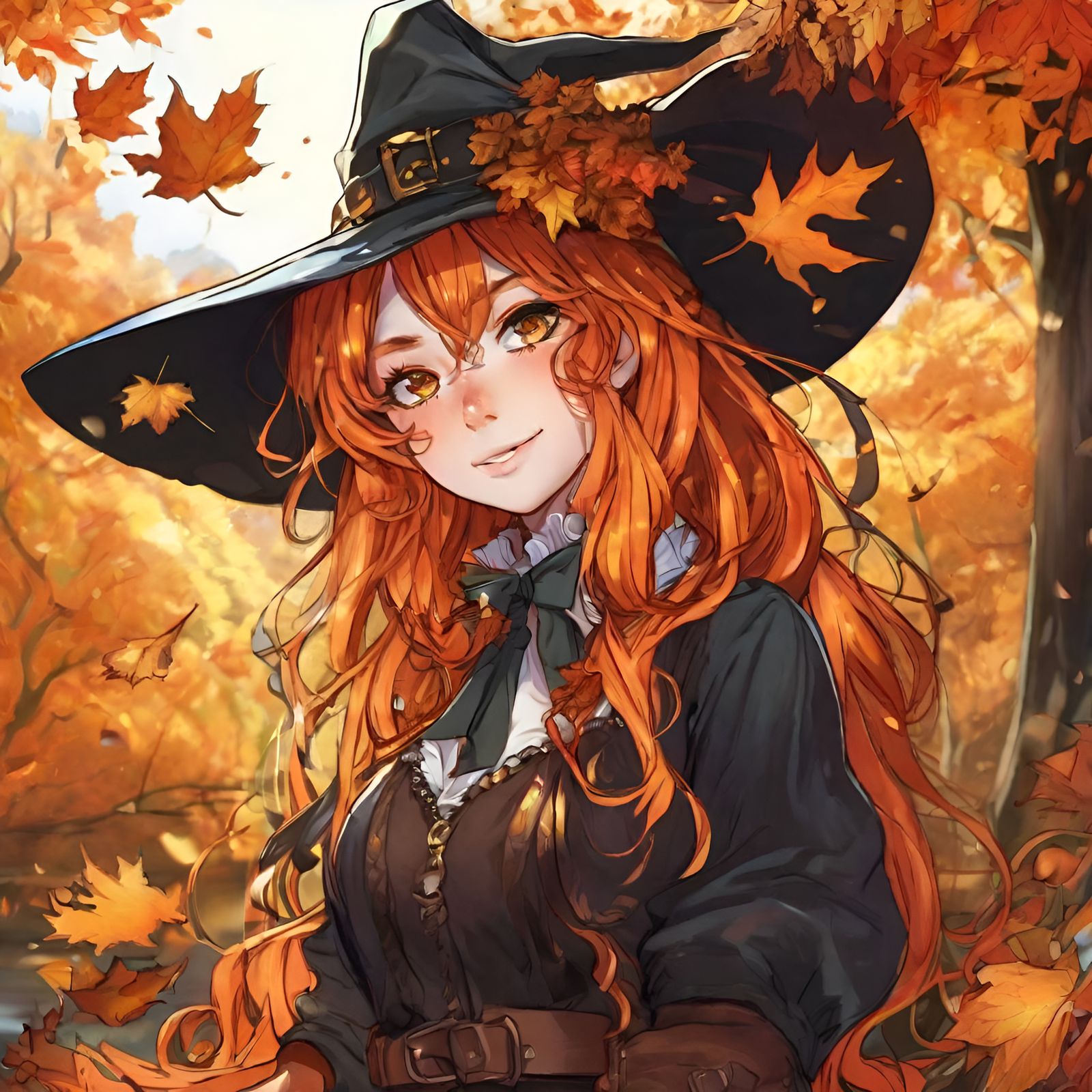 Cute Anime Witch with Orange Hair in Anime Style