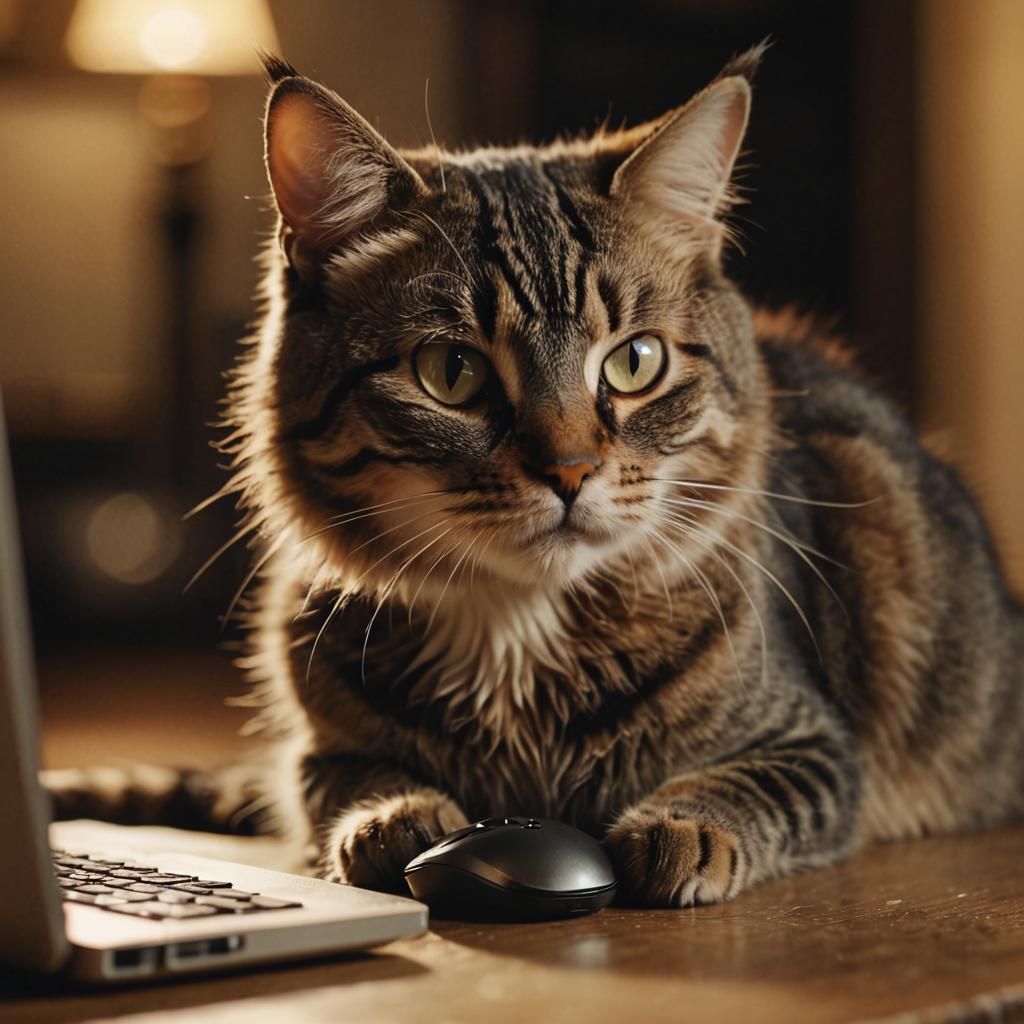 Cat Holds Mouse: Cinematic Film Still