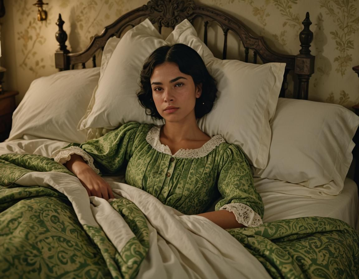 Girl Sleeping in Colonial Bedroom with Candlelight