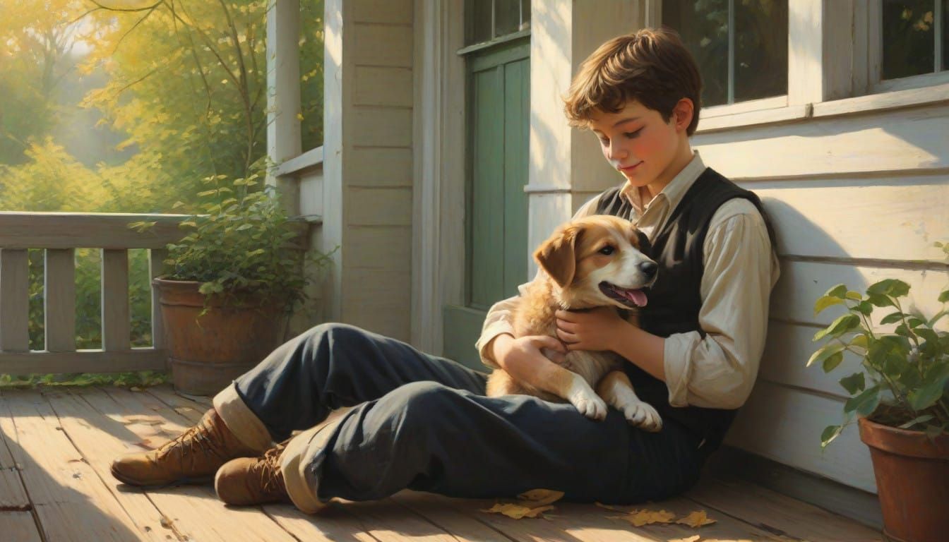 Young Boy Cherishes Faithful Companion on a Sunny Afternoon