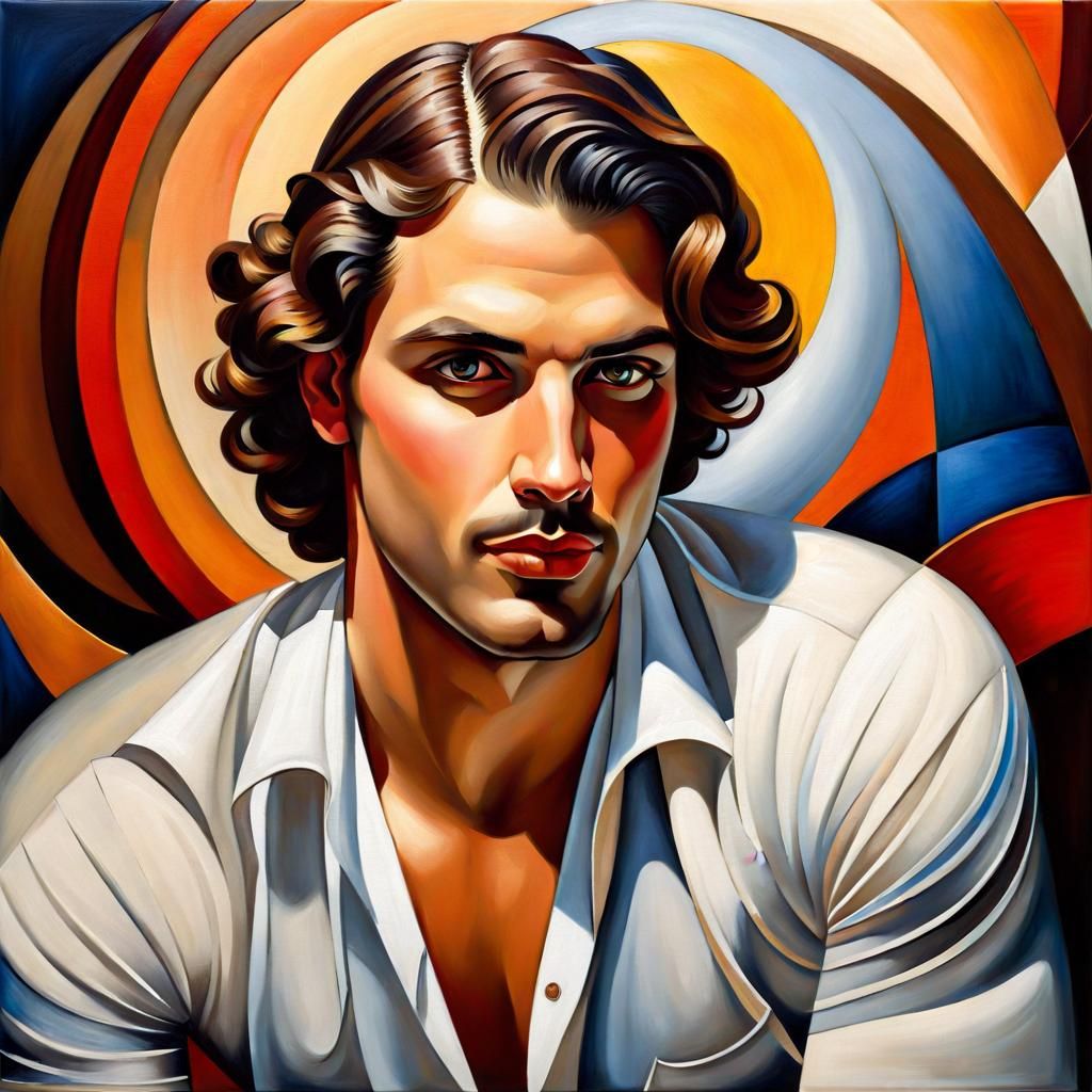 Handsome Man in Art Deco Neo-Impressionist Style