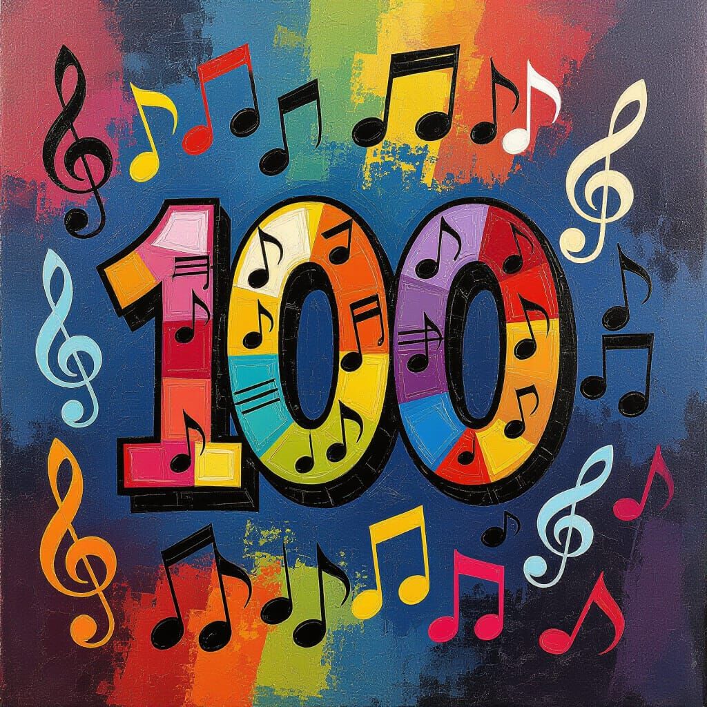 Number 100 with Musical Notes in Kieser Style